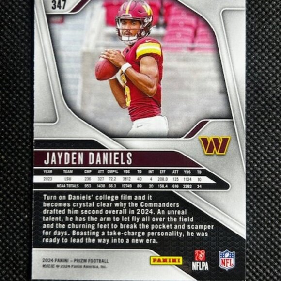 2024 Panini Prizm Jayden Daniels Rookie Base #347 RC Commanders - Picture 2 of 2